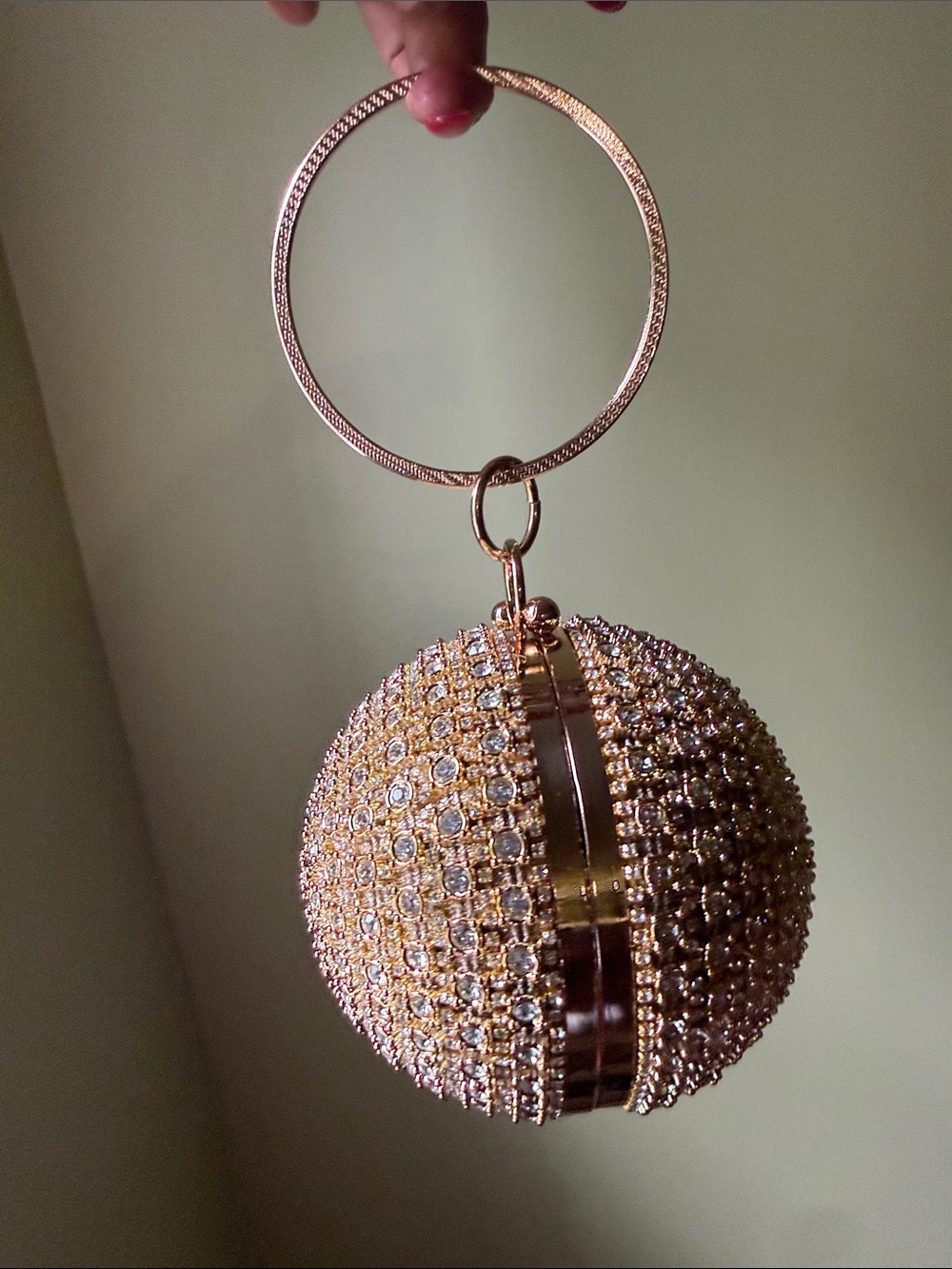 Gold Crystal Sphere Wristlet Bag - Elegant Evening Clutch